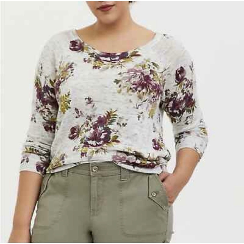 Torrid Plus 4 4X Sweater Pullover Scoop Neck Raglan Sleeve Casual Gray Floral